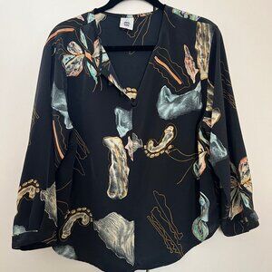 New Fast Vintage Silk Blouse Quarter Lenght Abstract Floral EU 42
